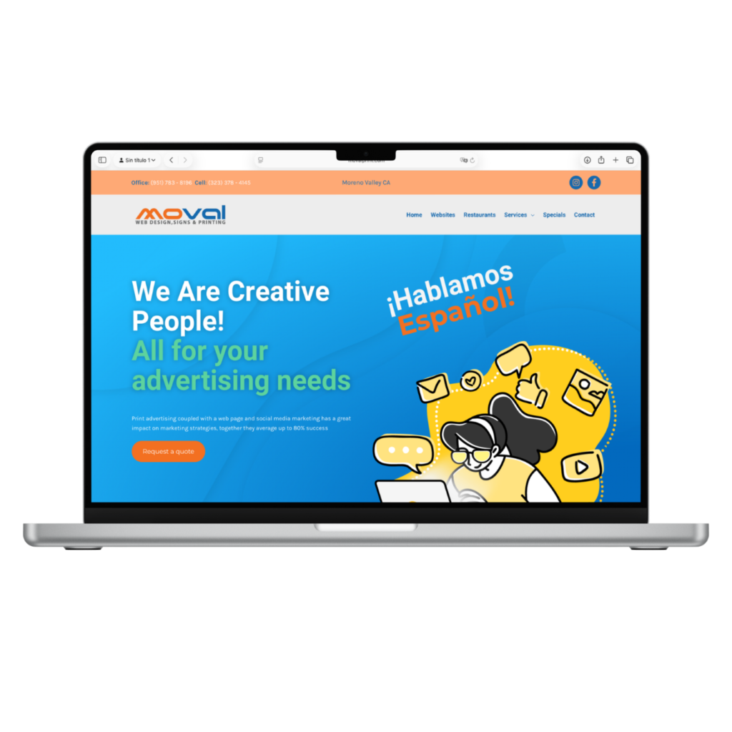 Home Moval Printing website displayed on a laptop